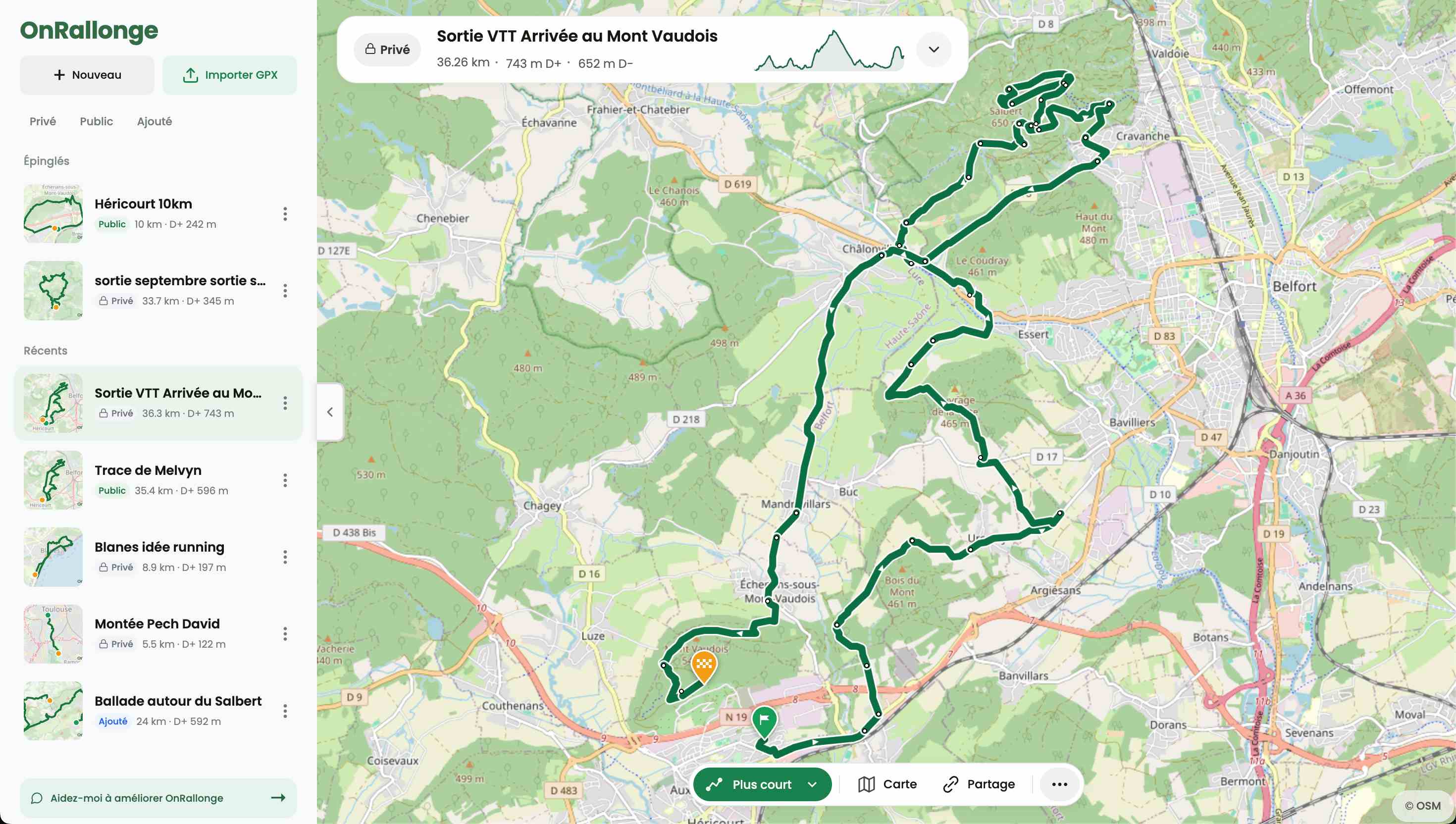 Interface de l'éditeur GPX OnRallonge